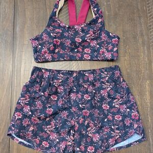 Old Navy Girls 10/12 Floral Sports Bra and Shorts Set - Navy and Pink